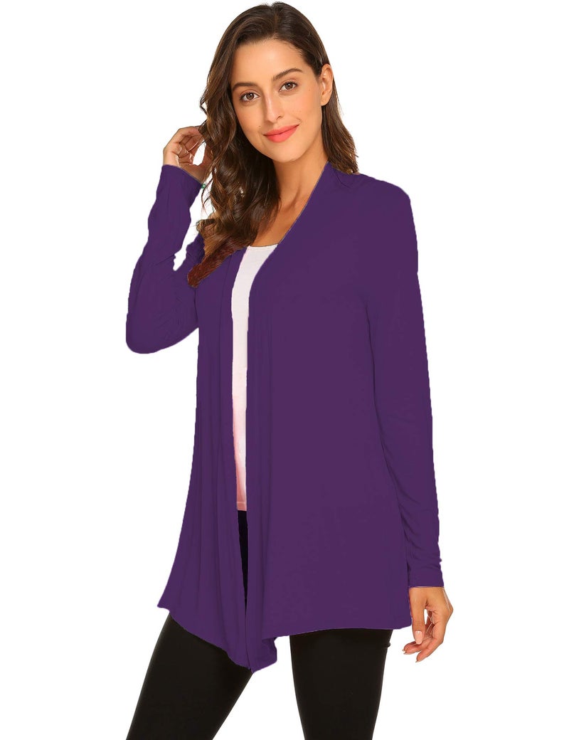 Newchoice Women's Long Sleeve Dressy Casual Lightweight Summer Cardigans Soft Drape Open Front Cardigan Sweaters (Purple, XXL) - Image 4